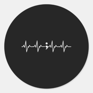 Sticker Rond Heartbeat Semicolon Prix de prévention du suicide