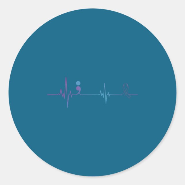 Sticker Rond Heartbeat Semicolon Suicide Prevention Awareness  (Devant)