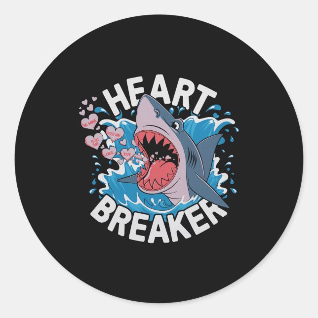 Sticker Rond Heartbreaker Shark Cute Funny Love Design For Vale (Devant)