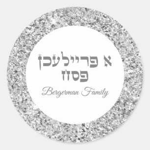 Sticker Rond Hébreu Argent Classique Une Pâque Freilichen
