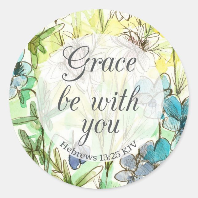 Sticker Rond Hebrews 13 Flowers Scripture Grace Be With You (Devant)