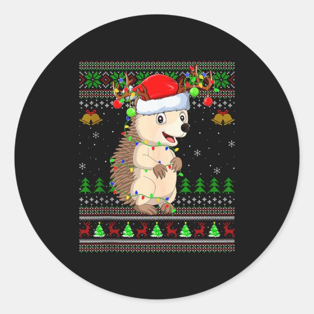 Sticker Rond Hedgehog Ugly Christmas Sweaters Holiday Santa Cut (Devant)