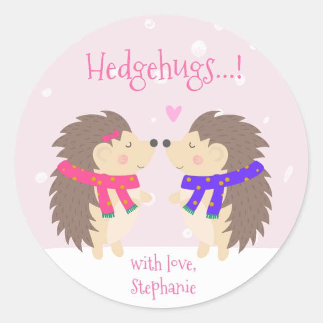 Sticker Rond Hedgehugs ! Joli Hérisson personnalisé Noël (Devant)