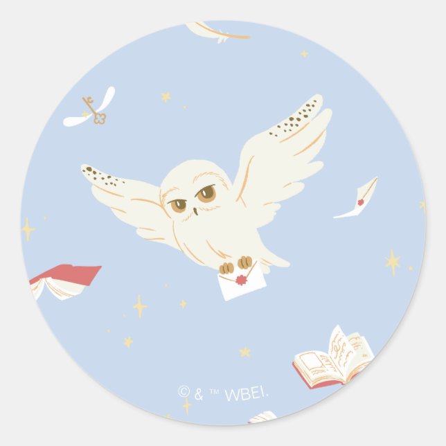 Sticker Rond Hedwig Owl Post Letters and Books Pattern (Devant)