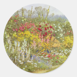 Sticker Rond Helen Allingham Vintage Une Frontière Herbacée