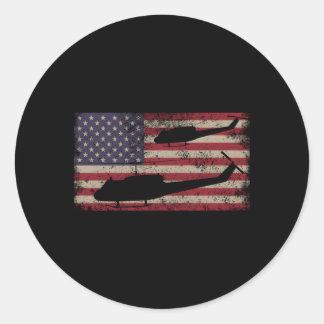 Sticker Rond Hélicoptère Huey Drapeau américain Usa