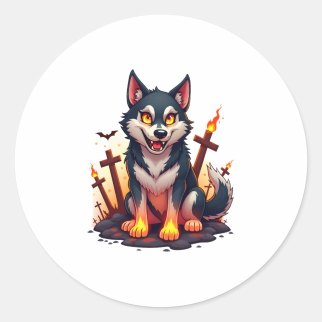 Sticker Rond Hellhound Husky Chien (Devant)