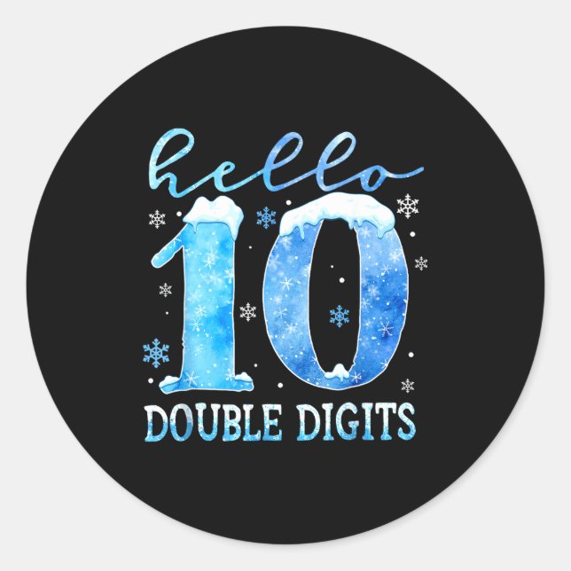 Sticker Rond Hello 10 Double Digits Snowflakes Winter Christmas (Devant)