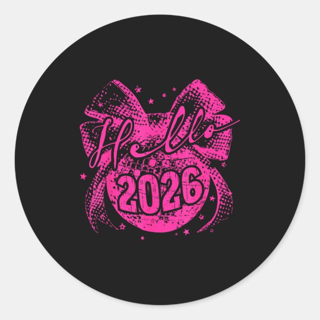 Sticker Rond Hello 2026 Disco Ball Coquette Bow Happy New Year  (Devant)