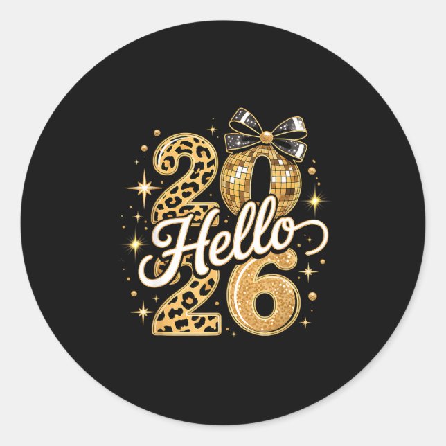 Sticker Rond Hello 2026 New Year Party Family Matching Gift  (Devant)