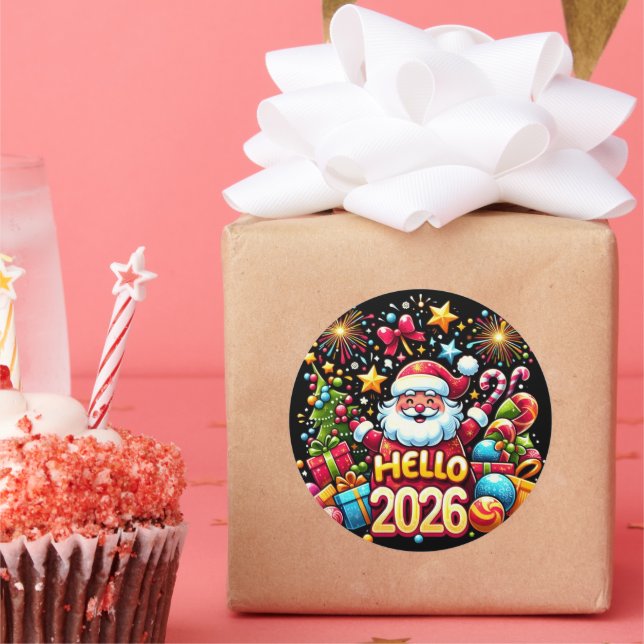 Sticker Rond Hello 2026 Santa Claus Christmas New Year (Fête)