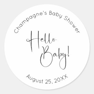 Sticker Rond Hello Baby Modern Script Baby shower