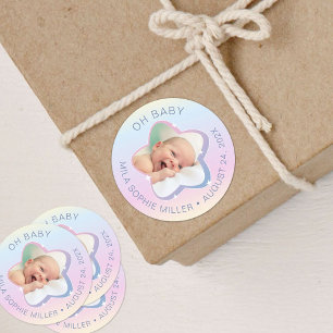 Sticker Rond Hello Baby Rainbow et Star Photo personnalisée