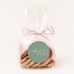 Sticker Rond Hello Baby Sage minimaliste Baby shower de script