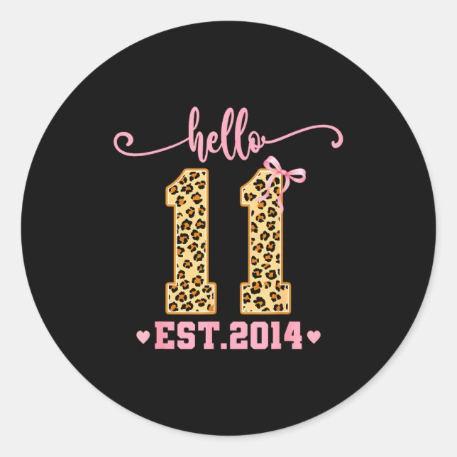 Sticker Rond Hello Eleven Est 2014 11th Birthday Coquette Bow L (Devant)