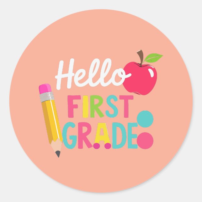 Sticker Rond Hello First Grade Team 1st Grade Back to School (Devant)