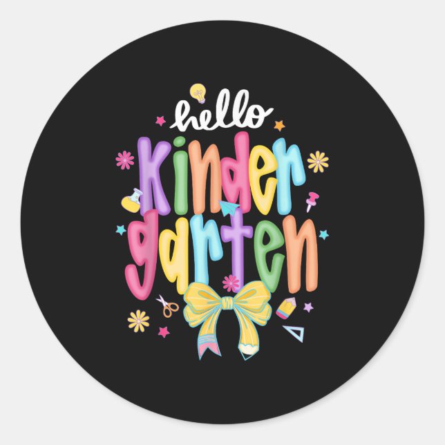 Sticker Rond Hello Kindergarten Team Kinder Back To School Teac (Devant)
