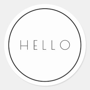 Sticker Rond Hello minimaliste noir blanc de la typographie mod