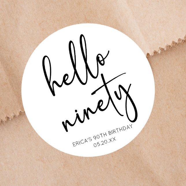 Sticker Rond Hello Ninety Minimalist Simple 90th Birthday Party (Créateur téléchargé)