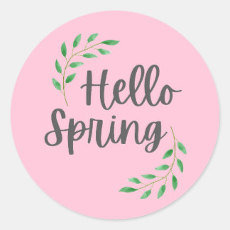 Sticker Rond Hello Spring Pink Pastel  Springtime 