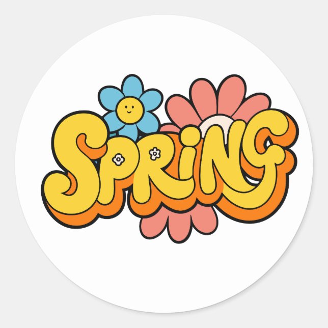 Sticker Rond Hello Spring | with Fresh Floral Classic Round  (Devant)