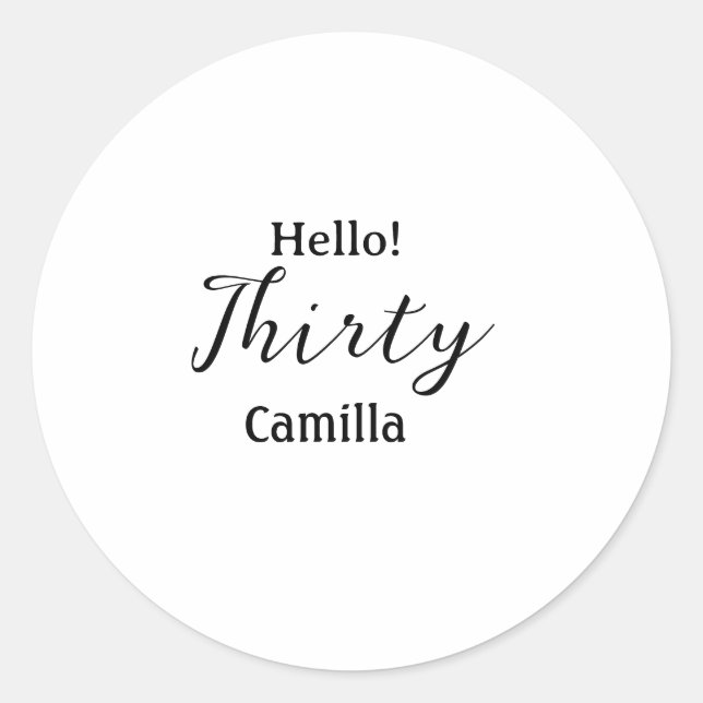 Sticker Rond Hello thirty birthday name simple minimal elegant  (Devant)