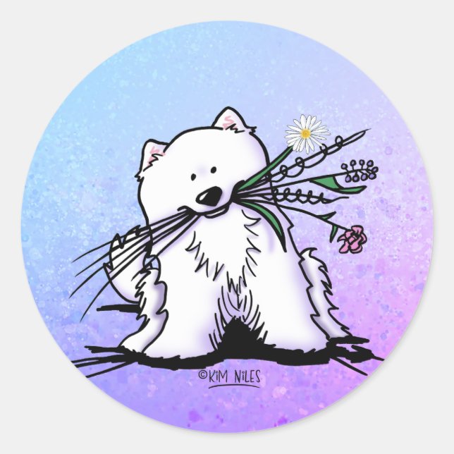 Sticker Rond Helper de jardin Samoyed (Devant)