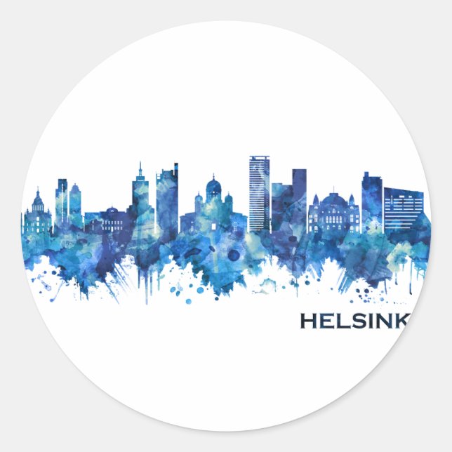 Sticker Rond Helsinki Finlande Skyline Blue (Devant)