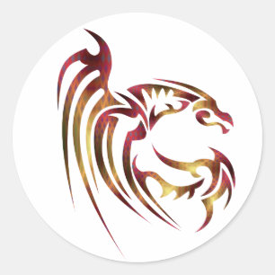 Sticker Rond Henham le dragon métal rouge et or
