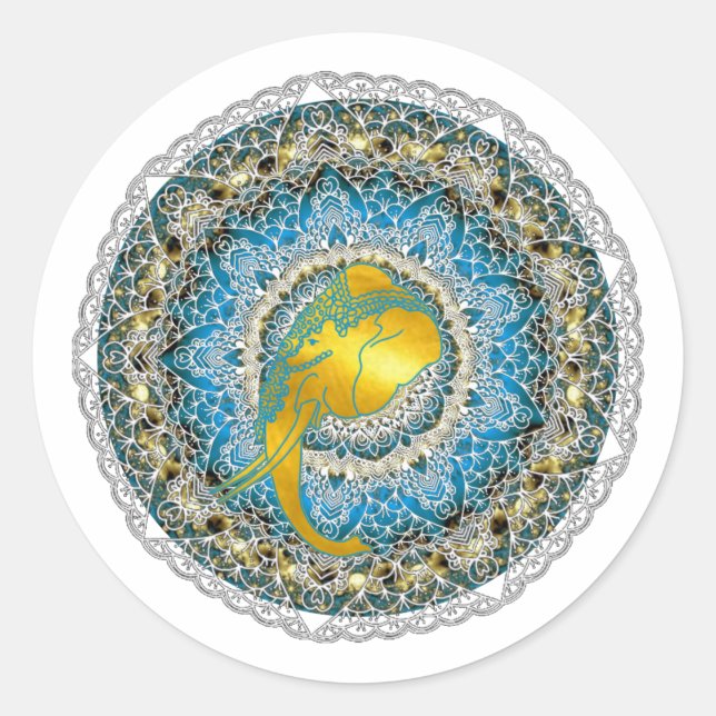 Sticker Rond Henna Elephant Mandala Ganesha Cadeaux Mindfulness (Devant)
