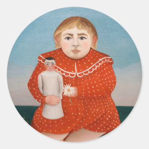 Sticker Rond Henri Rousseau - Enfant avec poupée