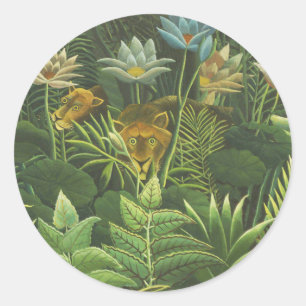 Sticker Rond Henri Rousseau Jungle Tropical Lion Impression Vin