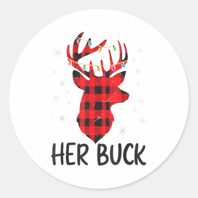 Sticker Rond Her Buck Deer Hunting Christmas Husband Gift Coupl (Devant)