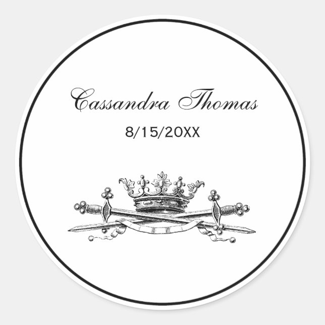 Sticker Rond Héraldique Couronne Croisée Épées Sabres Emblem Cr (Devant)