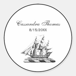 Sticker Rond Héraldique Vintage Nautique Clipper Ship Crest