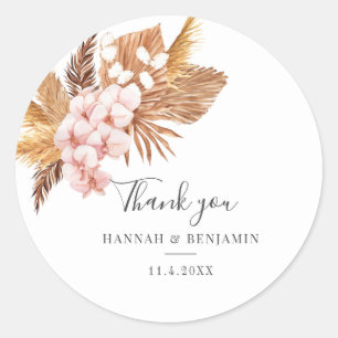 Sticker Rond Herbe des Pampas Botanique Mariage Remerciements