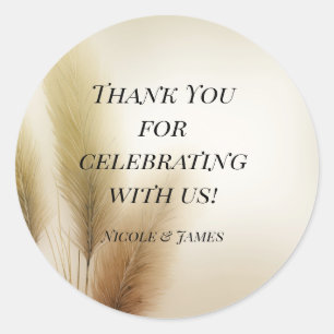 Sticker Rond Herbe des Pampas Dorée Mariage Bohème Bohème