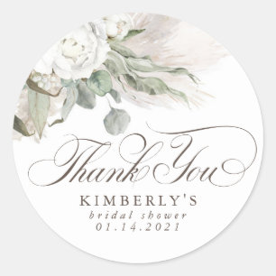 Sticker Rond Herbe des Pampas Fleurs Blanches Remerciement