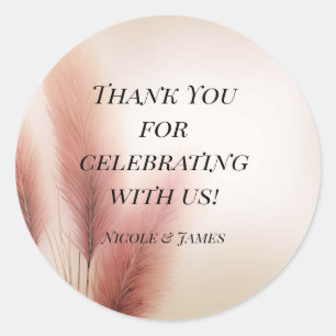 Sticker Rond Herbe des Pampas Rose Mariage Bohème