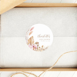 Sticker Rond Herbe Pampas Bohème Rose Dusty   BABY SHOWER