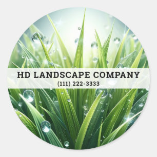 Sticker Rond Herbe Verte Gouttes d'Eau Entretien de Pelouse Pay