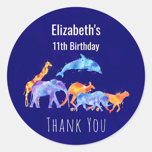 Sticker Rond Herd animal sauvage coloré Aquarelle Anniversaire (Devant)