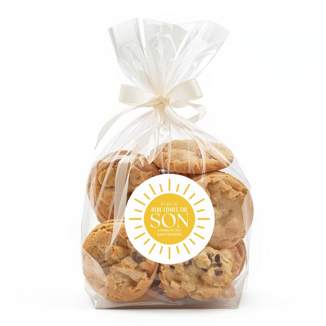 Sticker Rond Here Comes The Son Boy Baby Shower (Créateur téléchargé)