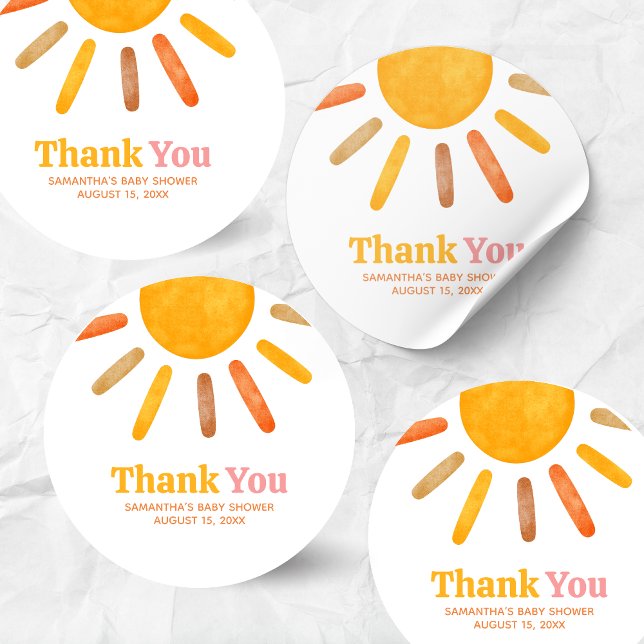 Sticker Rond Here comes the Sun  Baby Shower (Here comes the Sun Sunshine Baby Shower Round Sticker)