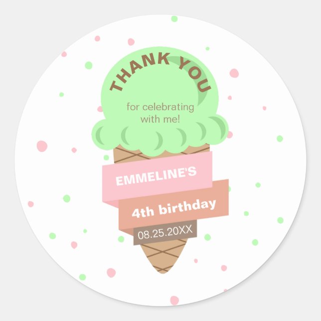 Sticker Rond Here's The Scoop Mint Ice Cream Sweet Birthday (Devant)