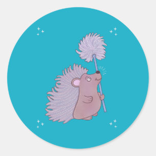 Sticker Rond Hérisson avec Pissenlit   Douce Art Populaire de l