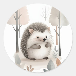 Sticker Rond Hérisson boho minimaliste dans les bois