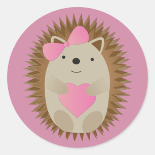 Sticker Rond Hérisson de fille mignonne qui serre un coeur