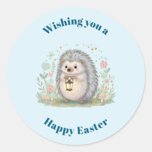 Sticker Rond Hérisson mignon avec Pâques lanterne