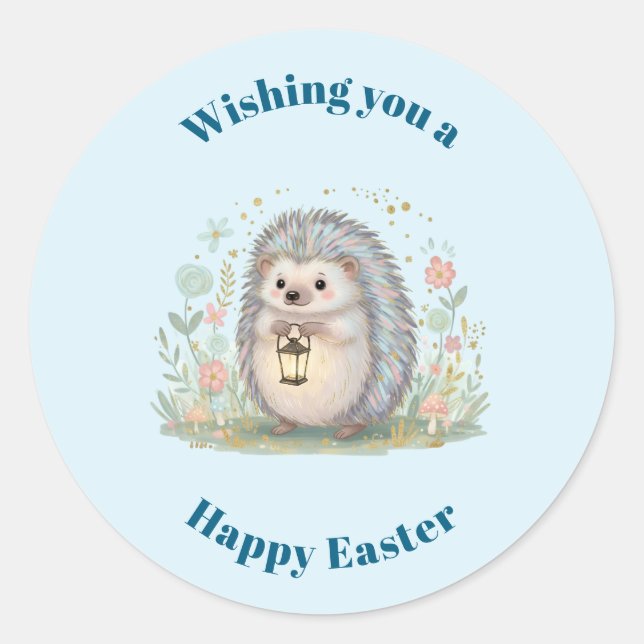Sticker Rond Hérisson mignon avec Pâques lanterne (Devant)